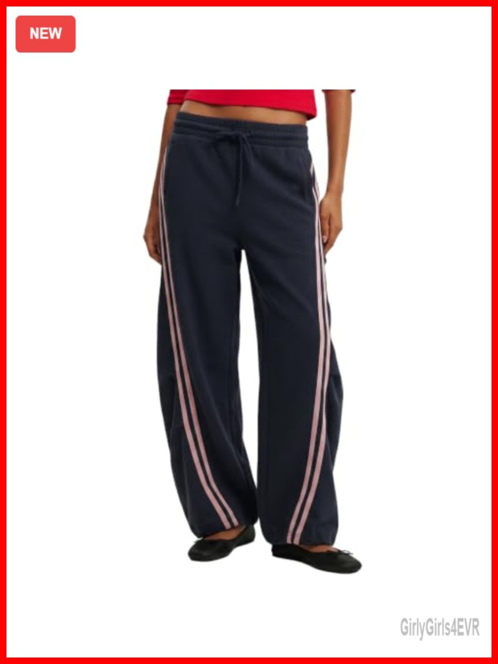 Women Barrel Sweatpants Side Stripe Drawstring Casual Running Pants